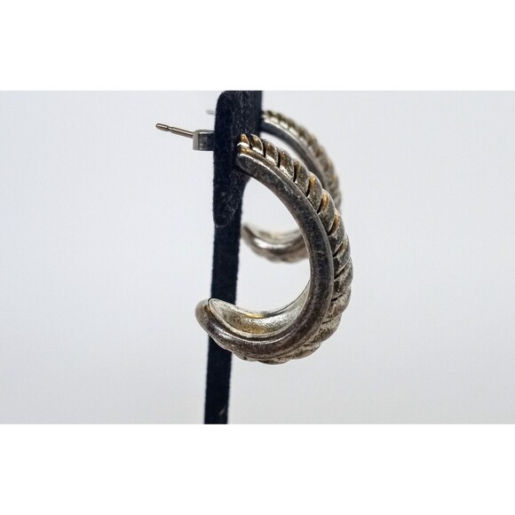 Premier Designs Vintage Silvertone Antique Look Crescent Half Hoop Earrings 1.25 - Picture 4 of 8